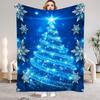 1pc Soft Christmas Tree Print Plush Blanket Blue Xmas Theme Snowflake All Season Use Washable Throw Blanket for Girls Daughter