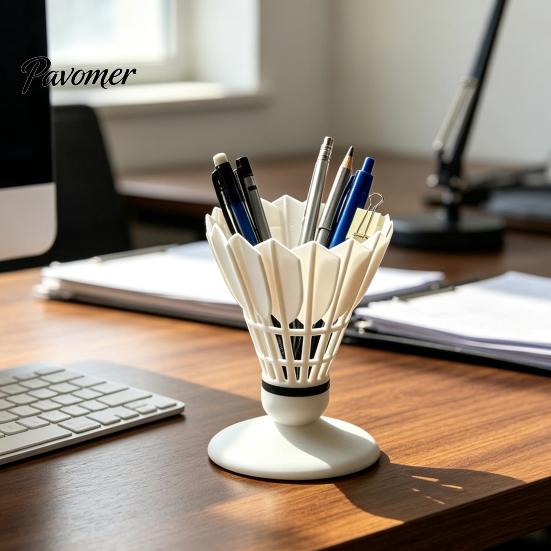 Gift for Badminton Players 3D Printed Pen Holder, Creative Shuttlecock Shape Desk Organizer Desktop Stationery Pencils Markers, Large Capacity