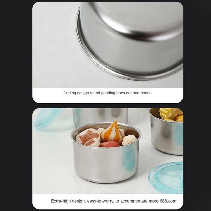 1/4pcs Stainless Steel Fresh-keeping Bowl Lid Round Box Food Refrigerated Fruit Vegetable Fresh-keeping Box 500ml Kitchen Gadget