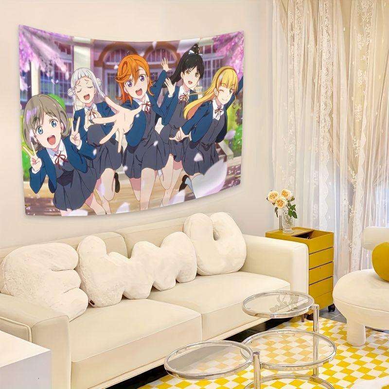 VIKAMA Cherry Blossom Campus LoveLive All Girls Japanese Anime Tapestry, Cute Wall Hanging for Bedroom Decor
