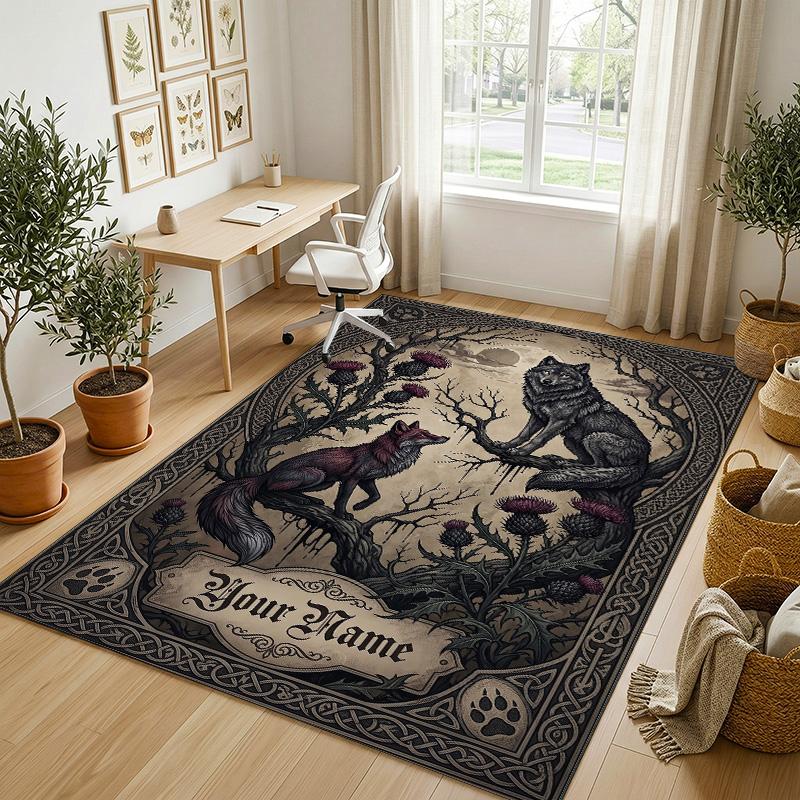 Witchcraft Theme Soft Crystal Velvet Rug Custom Name & Text Print Non Slip Floor Rug for Bedroom Living Room