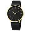 Trendy Minimalist Men’s Watch Modern Black Mesh Band Quartz Watch Chic Gold Accent Matte Black Face Slim Round Case Wristwatch