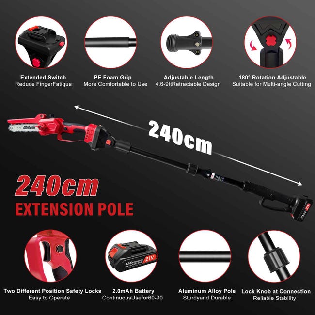 4-in-1 Multifunctional Electric Saw, 21V Brushless, with Telescopic Aluminum Pole and 6" Chain for Garden Use