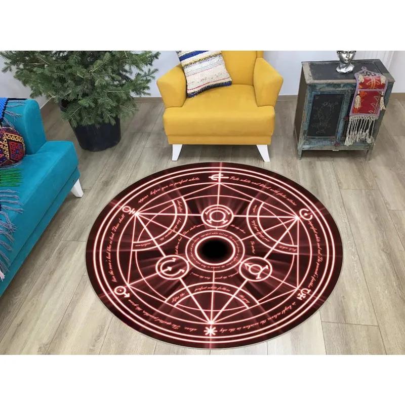Full Metal Transmutation Round Rug Japanese Anime Manga Kids Room Circle Rug Anime  Area  FMA Transmutation Popular 60cm