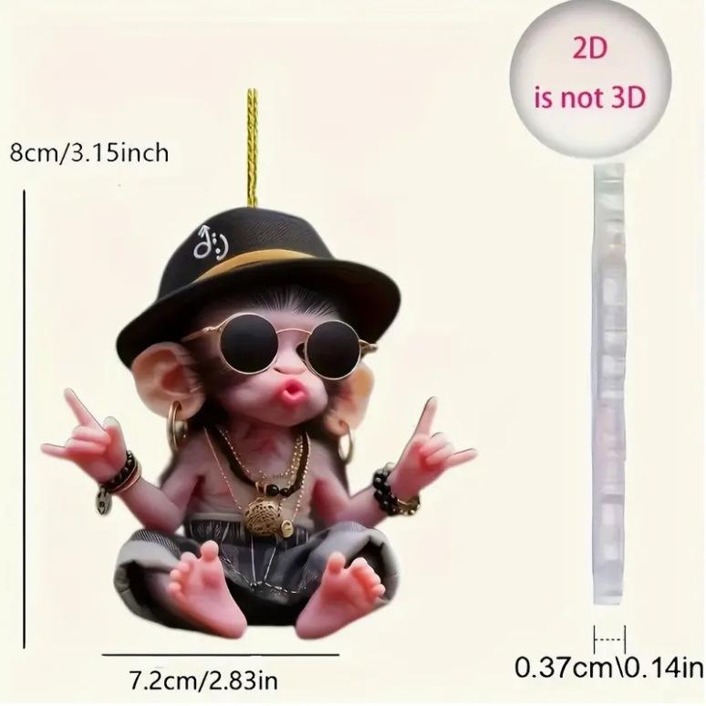 2D Acrylic Pendant Hanging Ornament with Lanyard Easy To Hang Cartoon Monkey