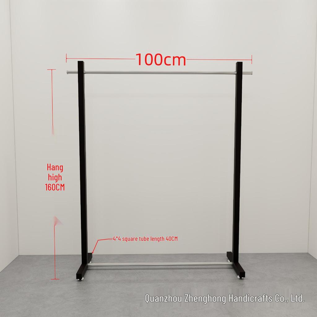 Black Stainless Steel Floor-Standing Garment Display Rack for Women's Clothing Store