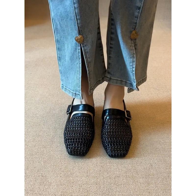 Holiday Wind Woven Hollow Inner Heightening Bag Head Shoes Women's Head Belt Buckle Breathable Shoes