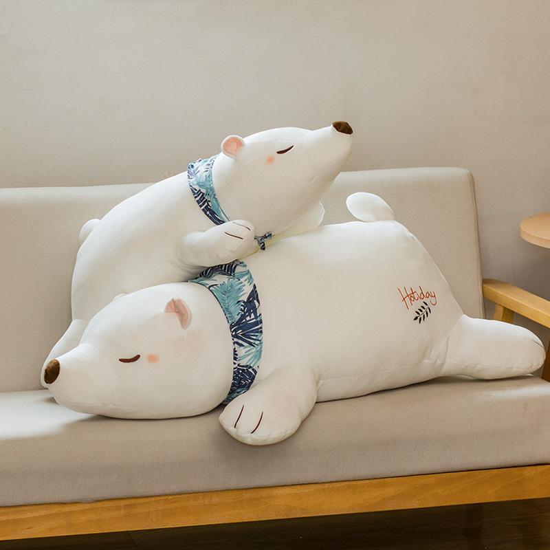 Cute Soft Pudding Polar Bear Plush Toy for Kids Girl Sofa Pillow Stuffed Animal Toy Pillow,Birthday Gift Plushies Toy Polar Bear