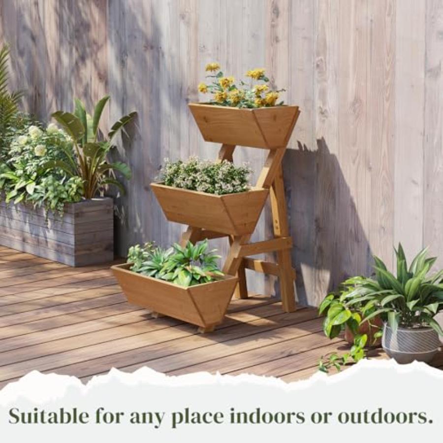 3-Tier Wooden Vertical Raised Garden Bed with Legs Tiered Planter Box Vertical Garden Planter Wood Plant Stand Wood Flower Rack