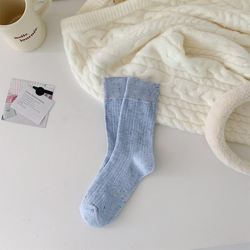 Women'S Middle School Stocking Japanese Retro Dotted Yarn Solid Color Vertical Stripe Autumn/Winter Korean Breathable Ins Socks