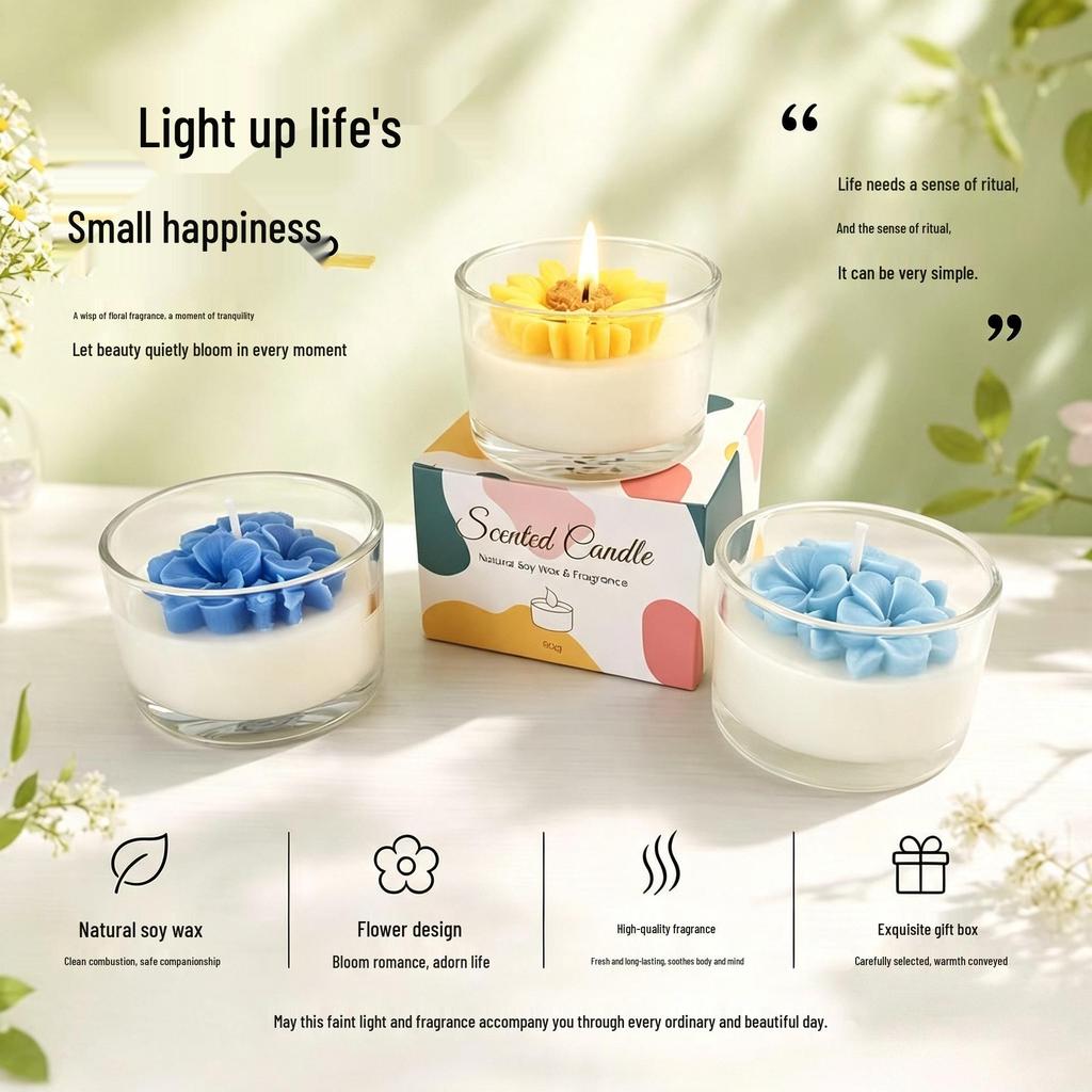 Handmade Flower-Shaped Aromatherapy Candle Gift Set - Festival Souvenir & Home Decor