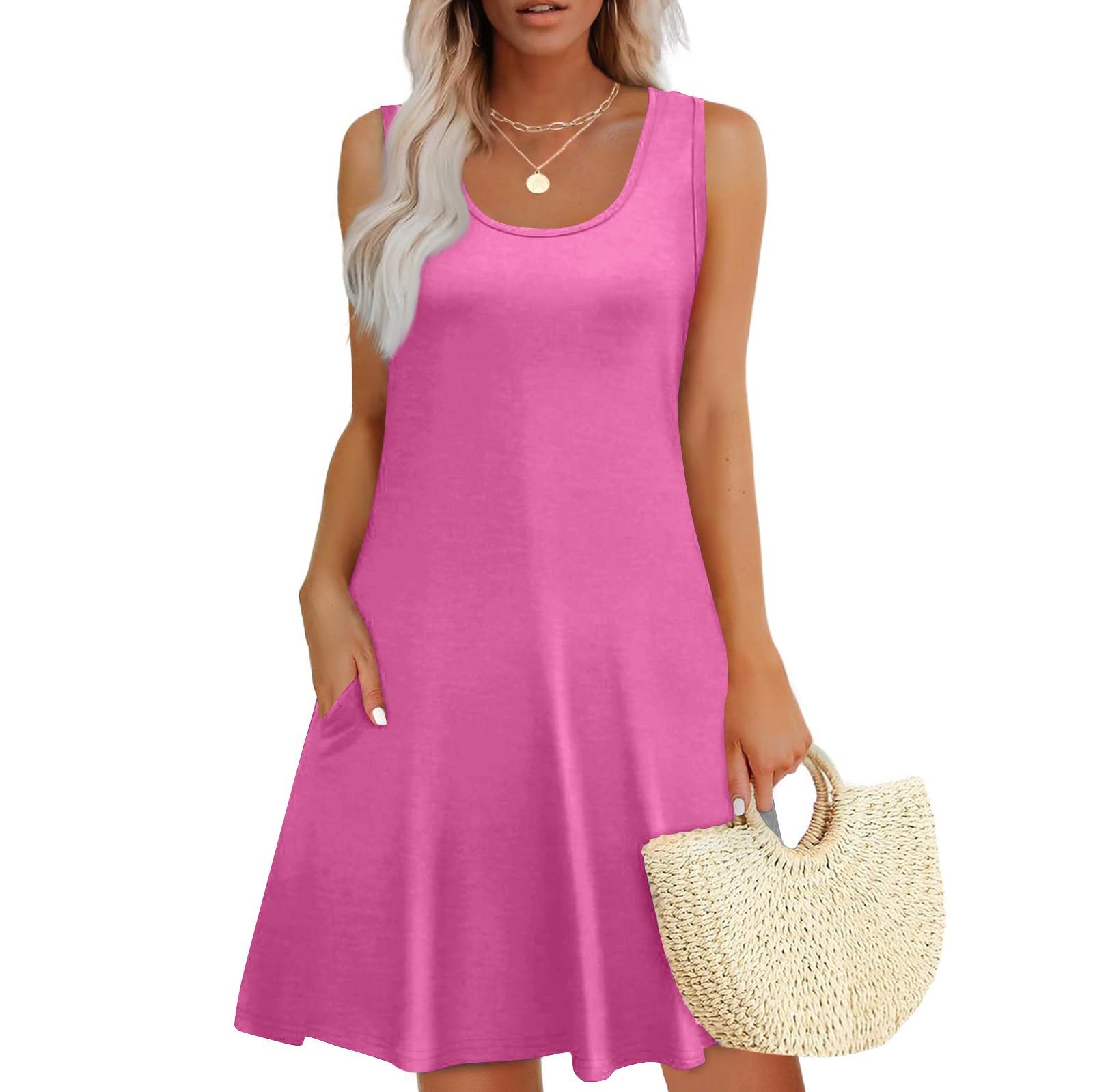 

Женский повседневный сарафан с карманами, летнее пляжное платье в стиле бохо, праздничные платья для женщин, футболки, платья с U-образным вырезом, свободные платья-майки XXXL