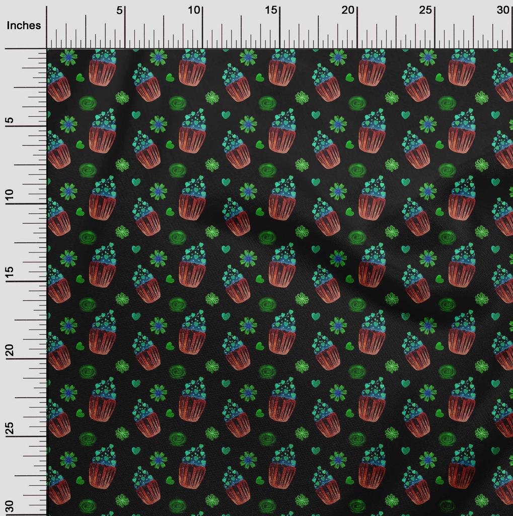 oneOone Cotton Cambric White Fabric Heart,Floral & Cupcakes Fabric For Sewing Printed Craft Fabric By The Yard 42 Inch