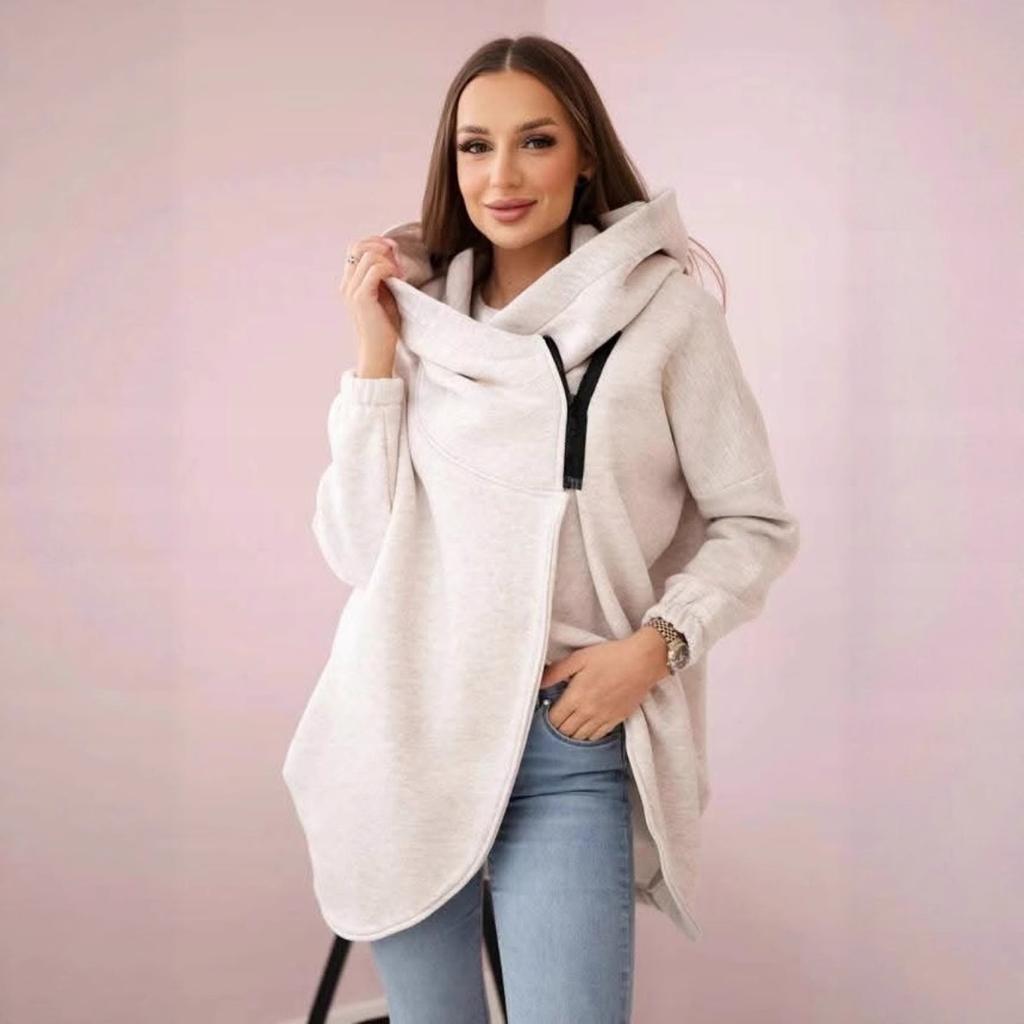 Hooded Sports Fleece Sweatshirt Casual Long-sleeved Zipper Jacket Women's Plus-size Solid Color Jacket