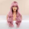 BLONDE UNICORN 24 Inch Pink Long Wavy Curly Hair With Bangs Elegant and Fashionable Synthetic Wig For Ladies