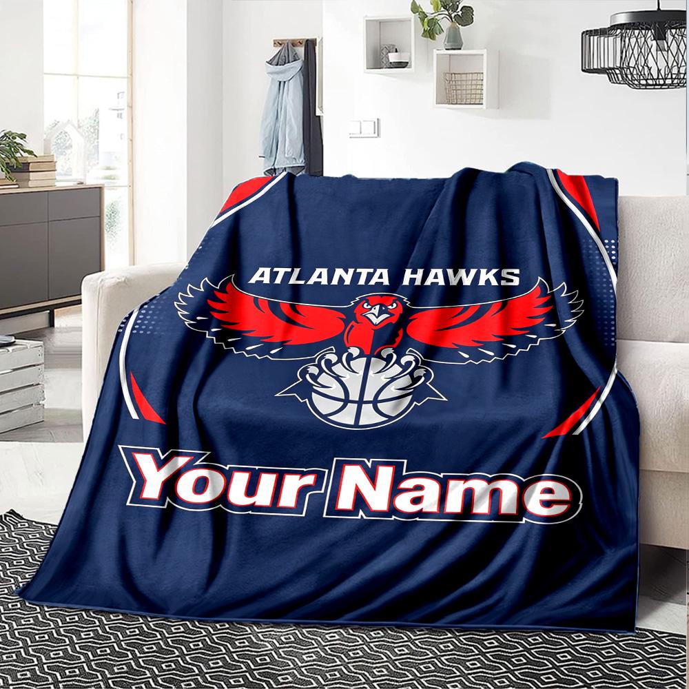 Name Custom Atlanta Hawks Print Flannel Blanket High Quality Warm Comfortable Cover for All Seasons Perfect for Gifts Home Decor