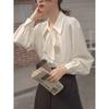 Comfortable and Versatile Lantern Sleeve Temperament Fall and Winter Bow Shirt White Blouse Female Long Sleeve Tie Design Sense Occupational Tops