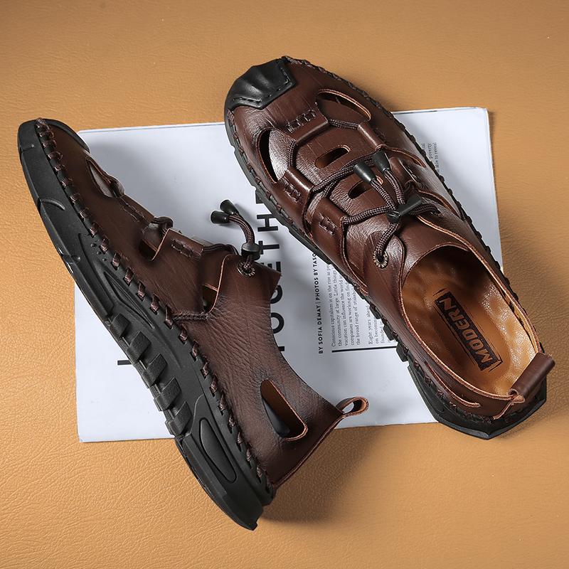 Mode 2025 Sommer Herren Sandalen Erste Schicht Rindsleder Leder Herren Freizeitschuhe Outdoor Herren Ledersandalen für Herren Strandschuhe