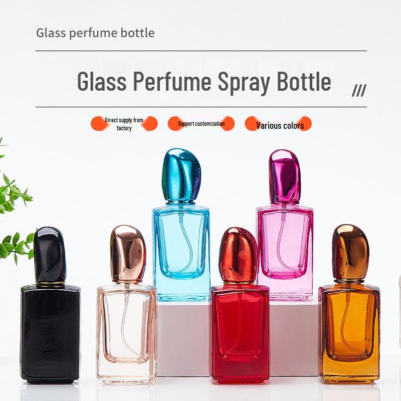 Portable Square Glass Perfume Bottles, 30ml & 50ml, Colored and Spray Dispensing