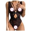 Women's Sexy Deep V Cross  Ring Strap Lace One-piece Sexy Lingerie