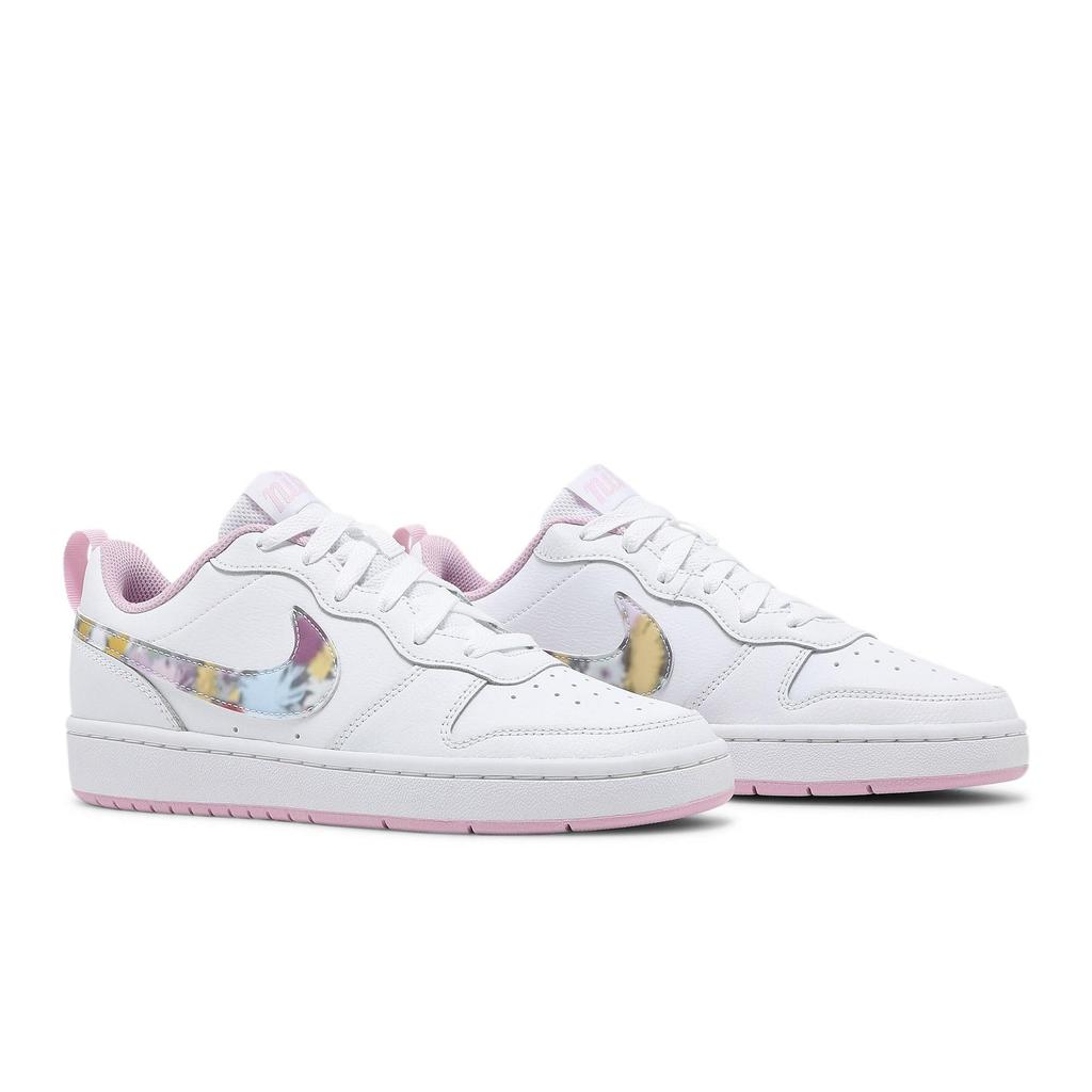 Nike Court Borough Low 2 SE Grade School 'Floral Swoosh' (Unisex) White / Light Arctic Pink / Multi-Color Kids' Skateboarding Shoes CK5426 100
