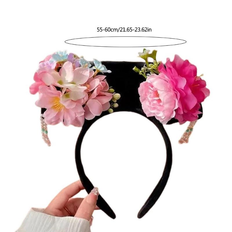 Ancient Chinese Qings Costume Flower Hairband Wedding Hairband Theme Party Gathering Headband Stage Performances Props