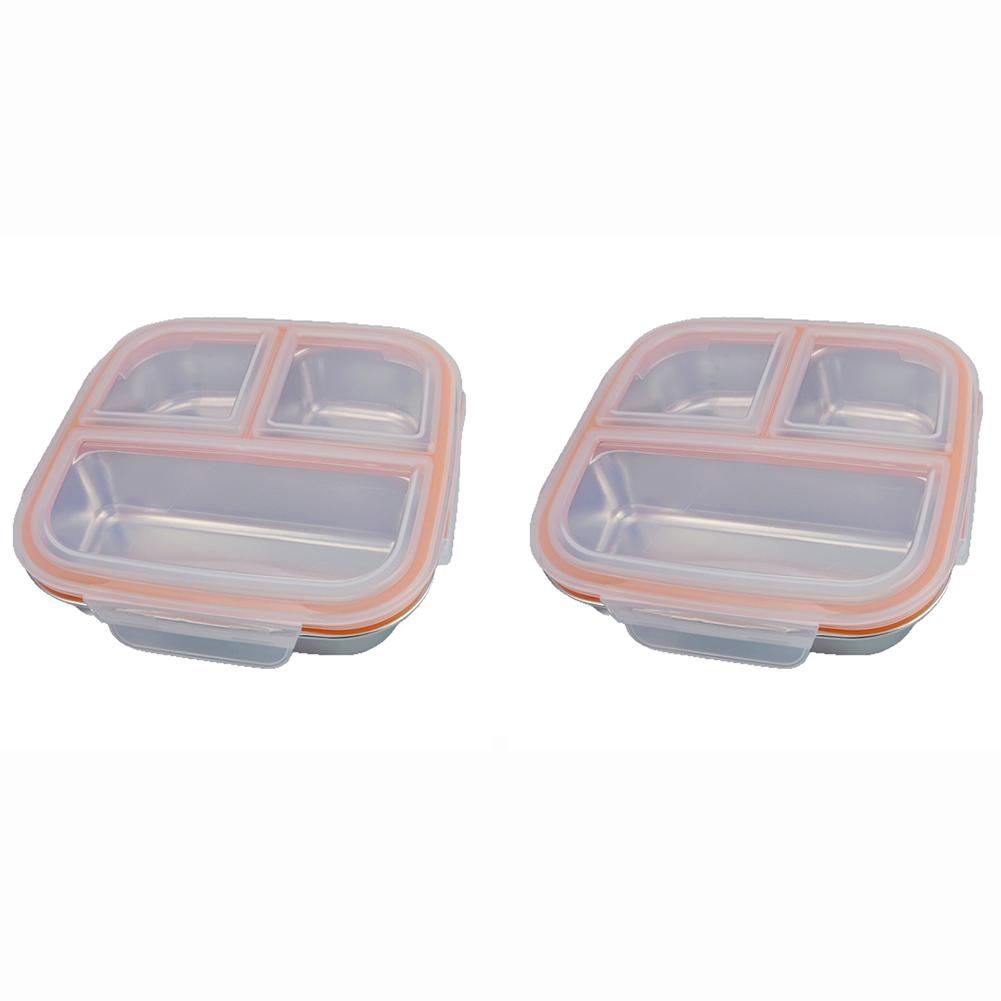 1/2pcs 750ml Stainless Steel Lunch Box With 3 Leak-Proof Compartments Lunch Boxes 17x17x6cm Kitchenware For Child School