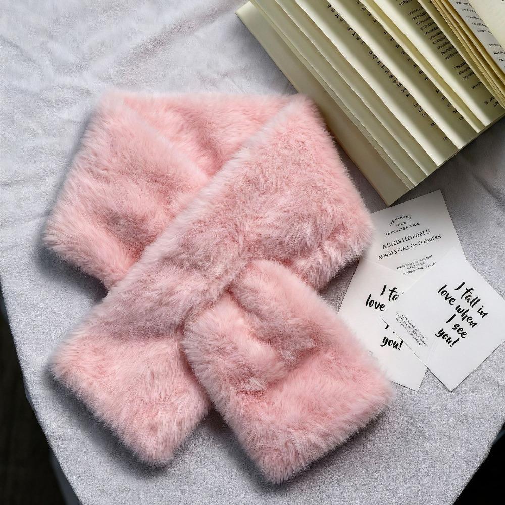 Soft Cross Scarf Solid Color Neck Warmer All‑match Plush Scarf Autumn Winter