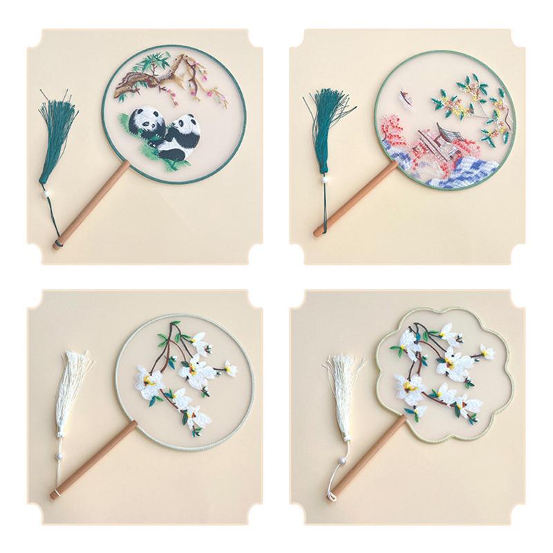 Chinese Ancient Style Round Fan Silk Embroidered Cheongsam Fan Dance Performance Photography Props Home Decor