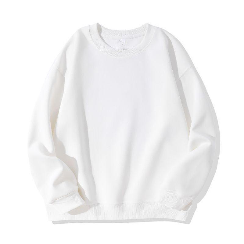 2025 New Round-Neck Sweatshirt for Men and Women, Autumn and Winter Pure White Trendy Brand Loose Fit Couple's Fleece-Lined Thickened Inner Layer Top
