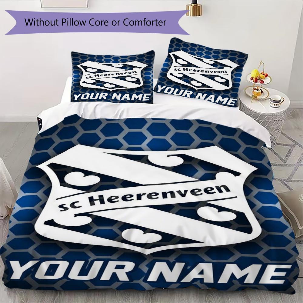 Benutzerdefinierter Name SC Heerenveen Muster Bettwäsche Steppset Steppdecke Kissenbezug Heimdekoration Geburtstagsgeschenk (1*Bettbezug+2*Kissenbezug ohne Füllung)