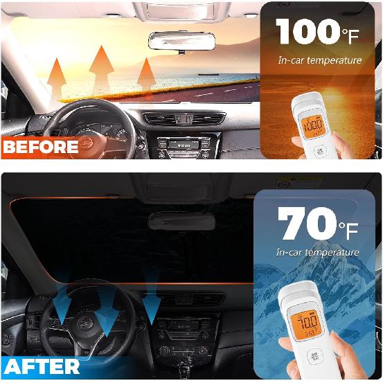 Windshield Sun Shade Compatible With Nissan Rogue 2014- Accessories, 240T Foldable Window Sunshade Sun Visor Protector, Blocks UV Rays Keep Your Car