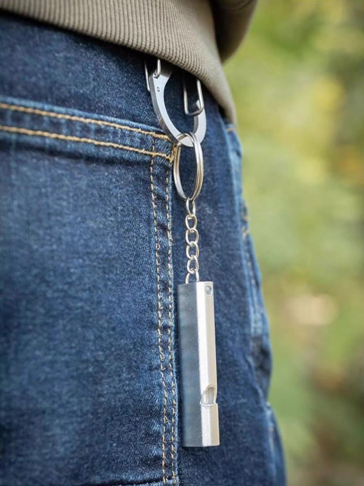 1 PC Thickened Aluminum Alloy Survival Whistle with Keychain, Dual-Tube, Extra Loud Sound, Outdoor Rescue, Physical Education Teacher
