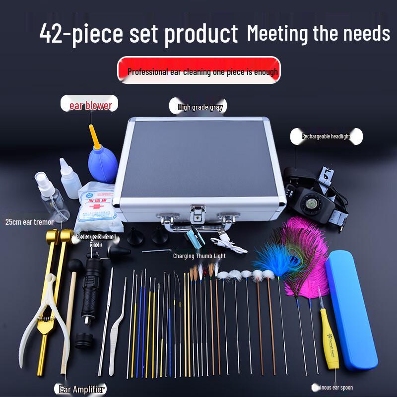 Professional 42-Piece Ear Care Tool Kit with Rechargeable Lights