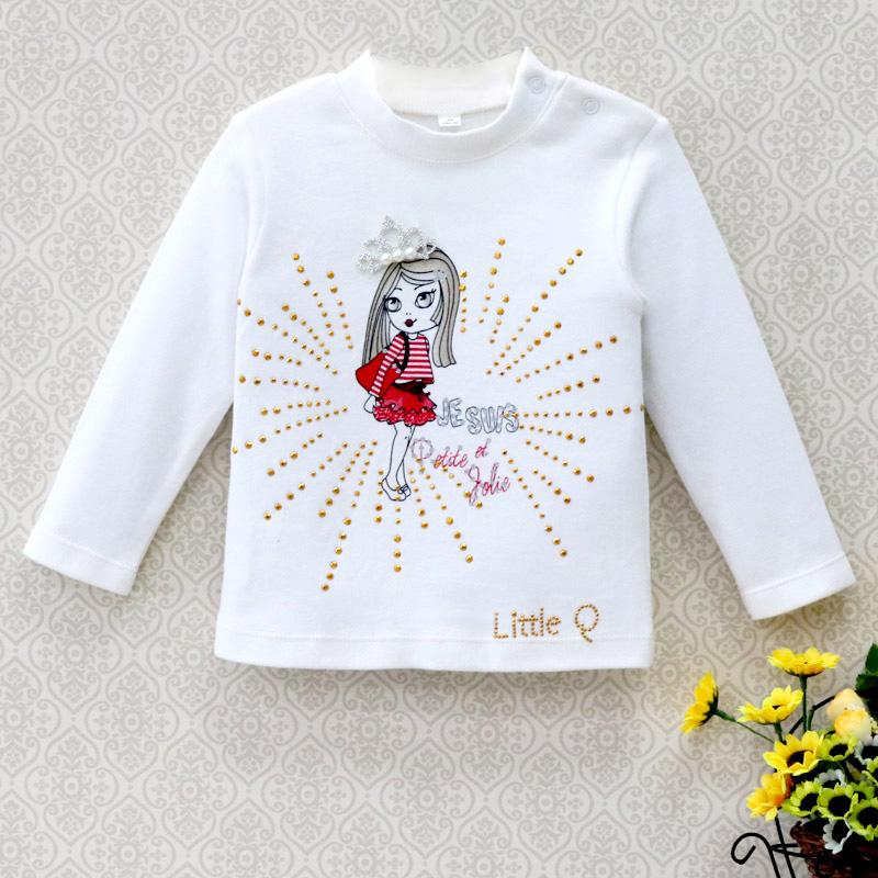 

Детская хлопковая нижняя рубашка для девочек, футболка с длинными рукавами и пуговицами для отдыха, рубашка с круглым воротником из мультфильма, верхняя одежда белый/жёлтый