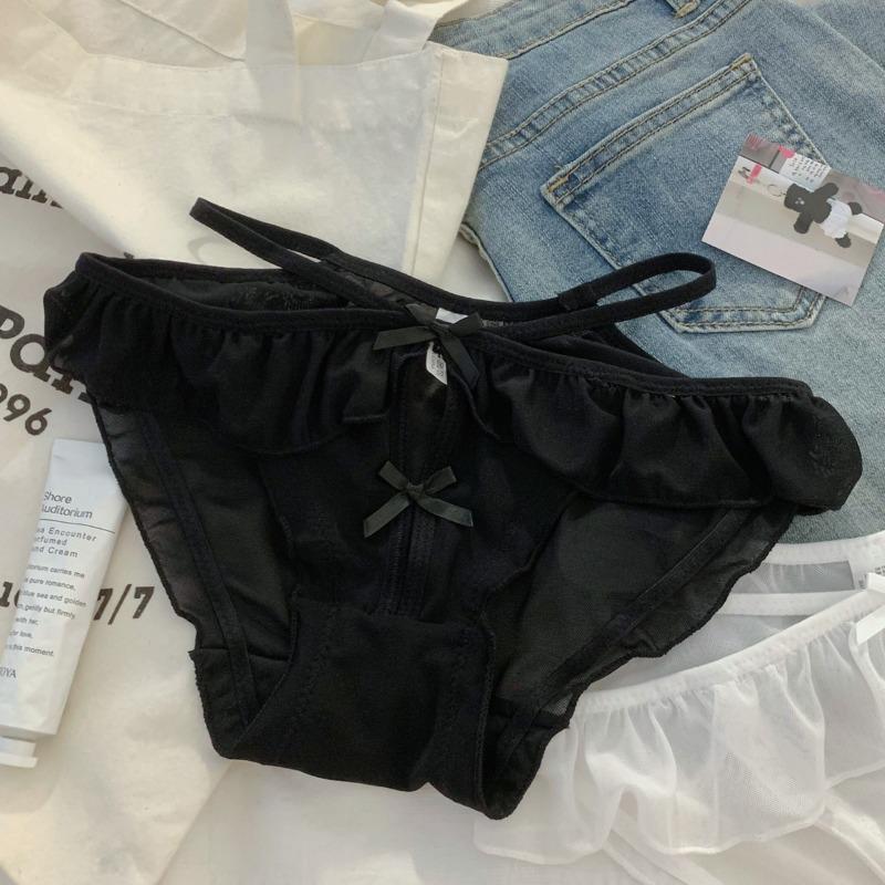 Girl Style Sexy Underwear with Low Waist Briefs Pure Desire Hollowed Out Black Thin Women's Triangle Panties