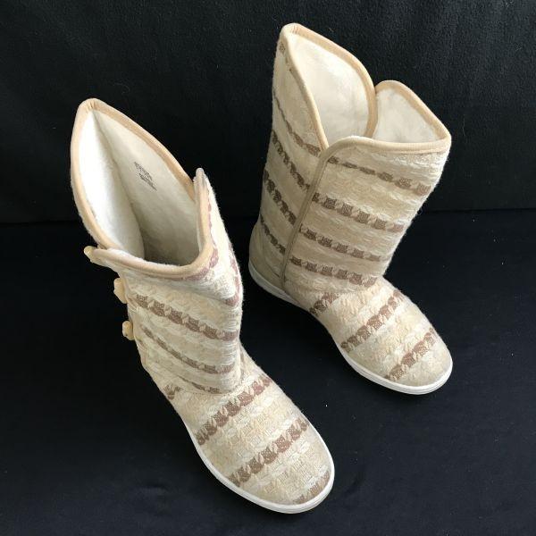 adidas lined autumn winter tweed boots women's 23.5 beige(USED)