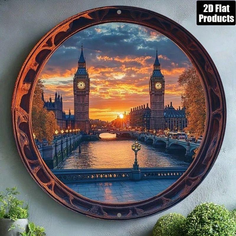 

Metal Wall Art Big Ben Round Tin Sign for Bar