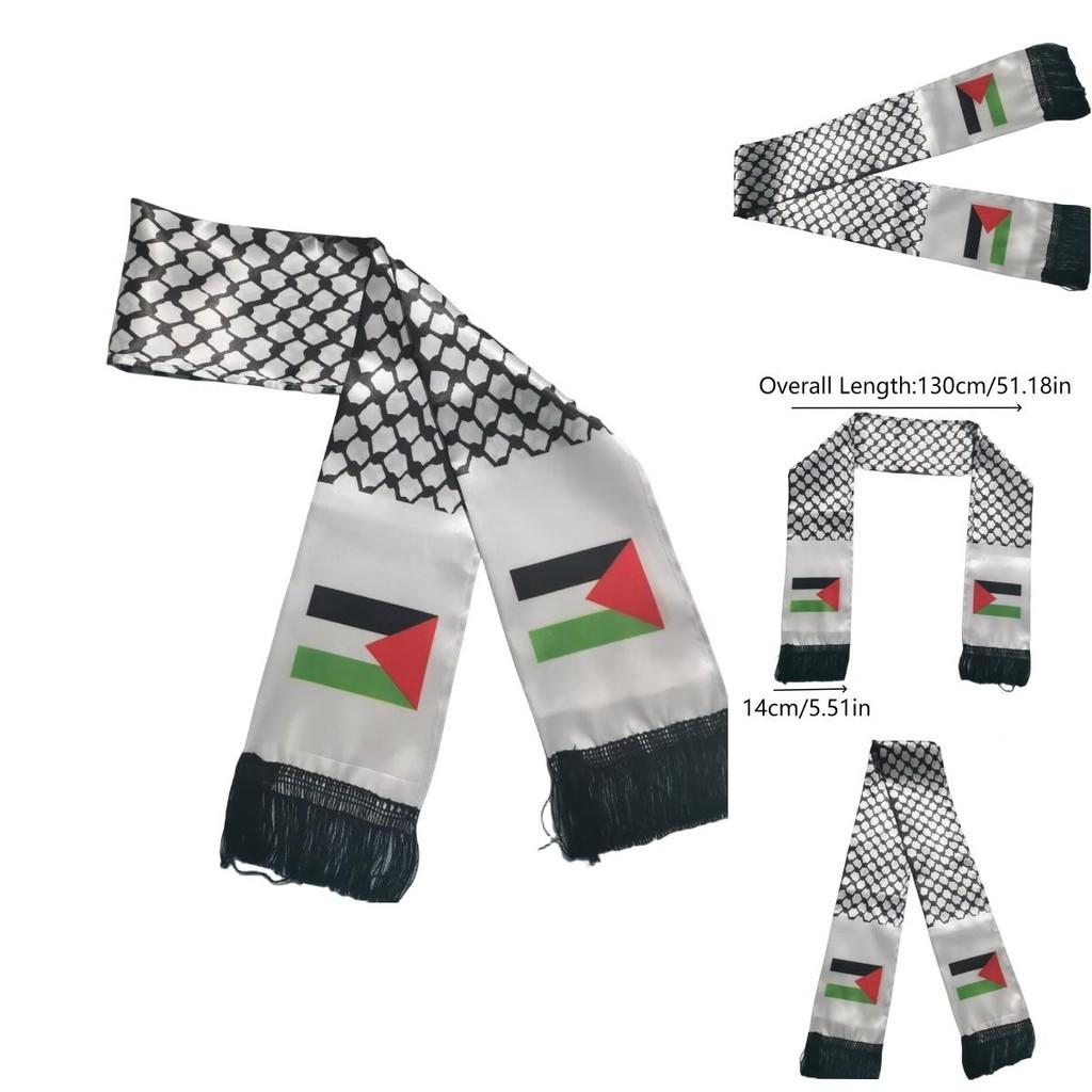 Palestine Flag Scarf 14*130cm Double Layered Polyester Fabric