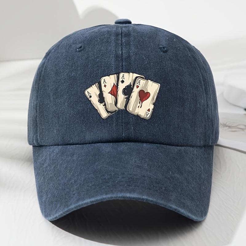 Retro poker AAA printed baseball cap with adjustable dad hat suitable for outdoor sports, fishing, and camping