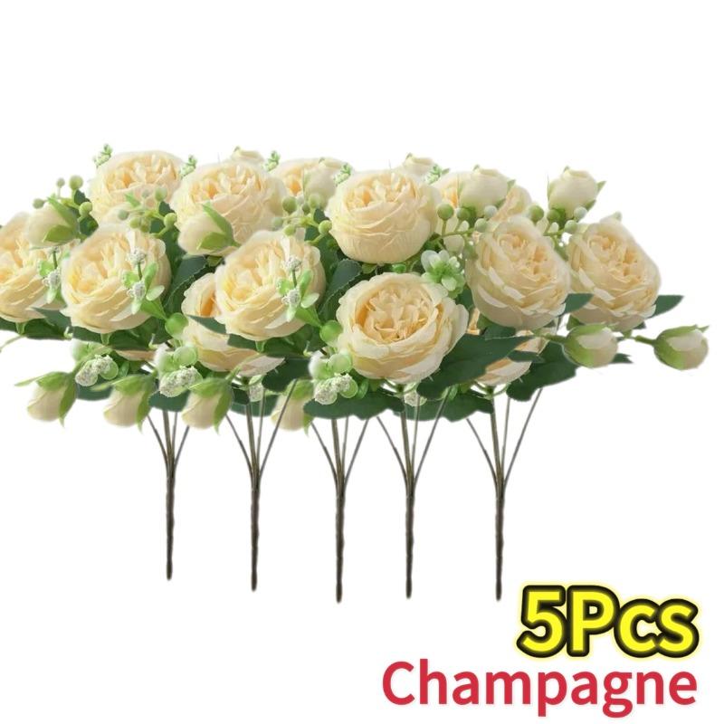 Hot Selling 30cm Rose Pink Silk Bouquet Peony Artificial Flower 5 Big Head 4 Small Bud Bride Wedding Home Party Decorations