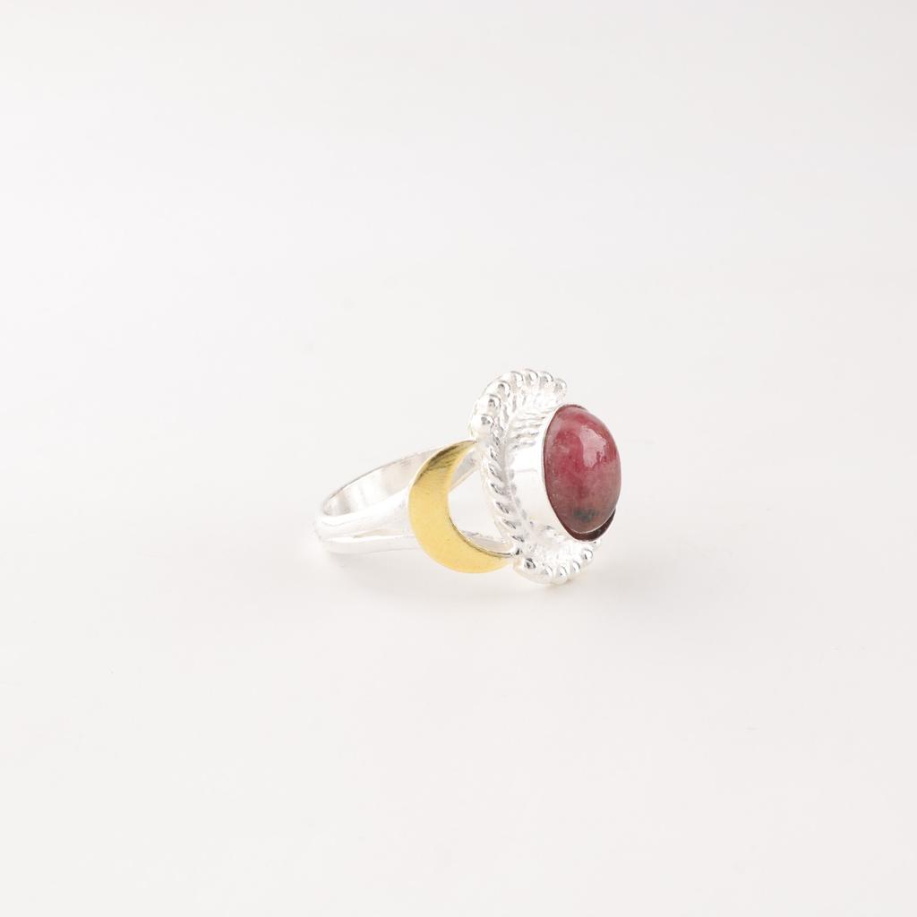 Schwarzer Rhodonit Edelstein 925 Gestempeltes Silber Schmuck Handgefertigt Heilstein Ring RR-61-22