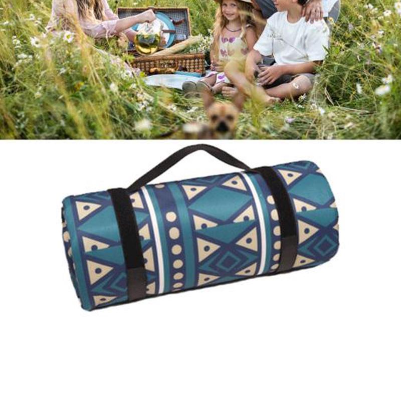 New Bohemia Retro Aluminum Film Base Foldable Picnic Blanket with Storage Rope Composite Process Camping Waterproof Damp-Proof Mat Outdoor Supplies