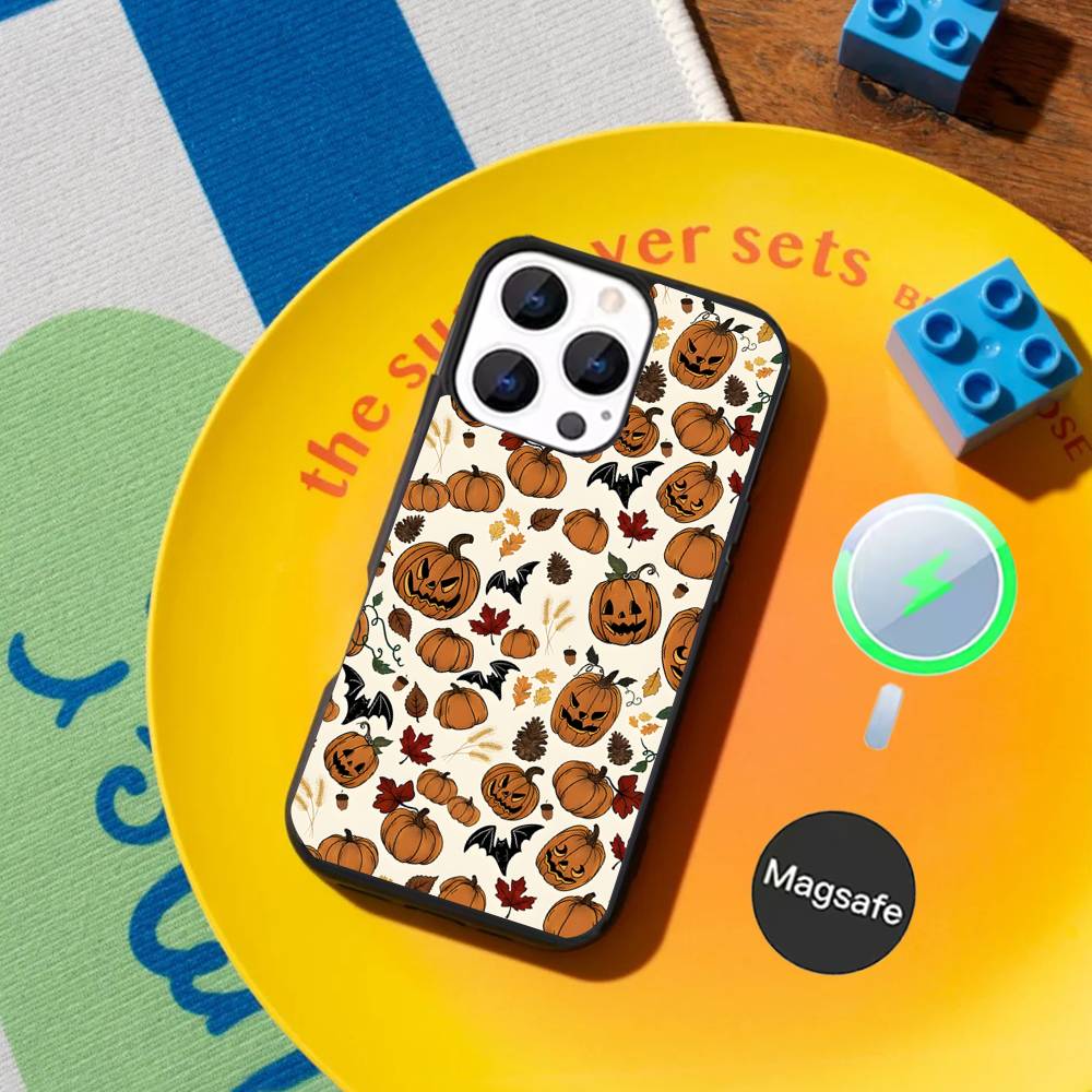 Halloween Cute Pumpkin Skull Phone Case For iPhone 17,16,15,14,13,12,11,Pro,Max,Plus,Mini,SE Magnetic Magsafe Wireless Charging