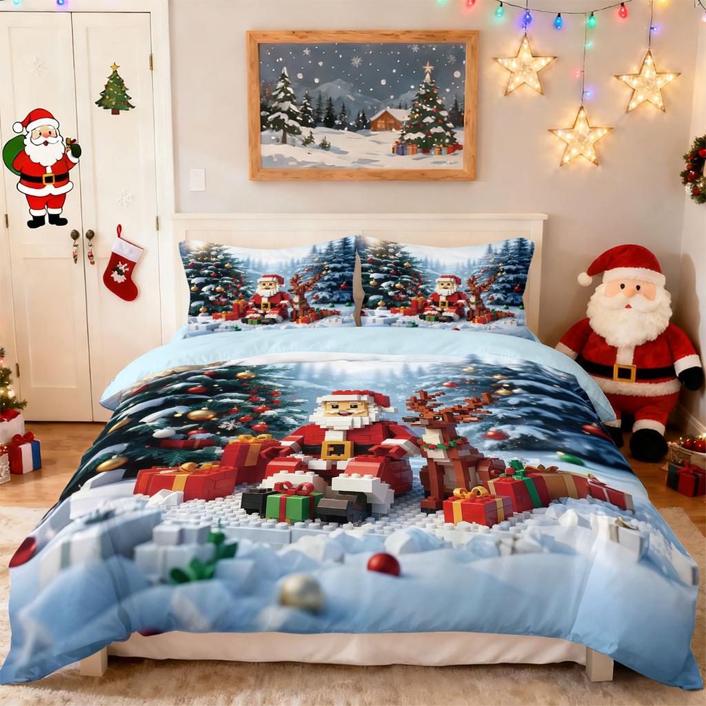 Customized Bed Three-Piece Set Christmas Elements Series Pillowcase Quilt Cover 3D Digital Printing Kit Factory