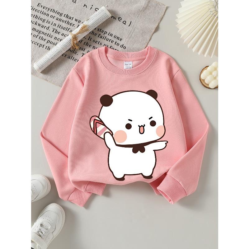 European sizes Kids' Crewneck Sweatshirt Cute Panda Holding Candy Stripe , Sportswear And Casual Wear, Soft And Comfortable