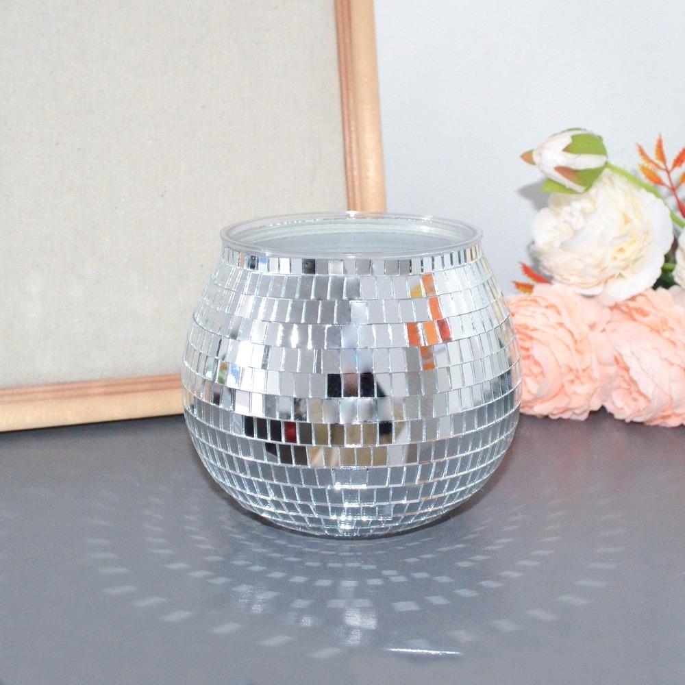 Silver Mirror Glass Flower Vase Home Decoration Disco Ball Plant Holder Plant Planting Pot  Home