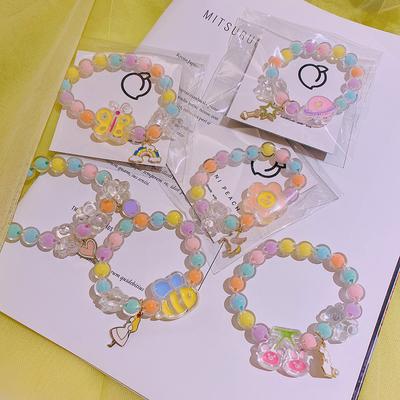Kinder-Perlenarmband, niedliches florales Kirschbären-Armband für Mädchen, Geburtstagsgeschenke, Kinderspiel-Make-up-Spielzeug-Zubehör
