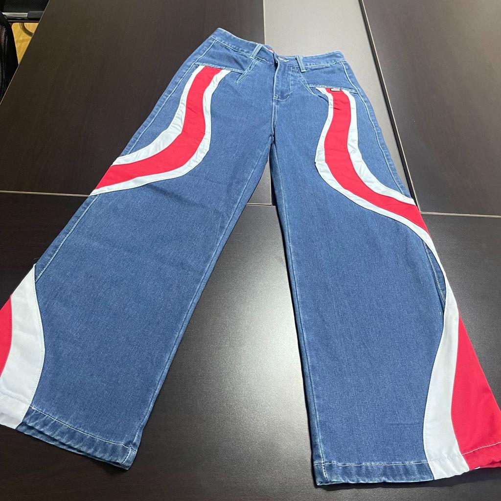 American Vintage Džíny s vysokým pasem Y2K Volné Patchworkové Džínové Kalhoty Kalhoty se širokými nohavicemi Streetwear