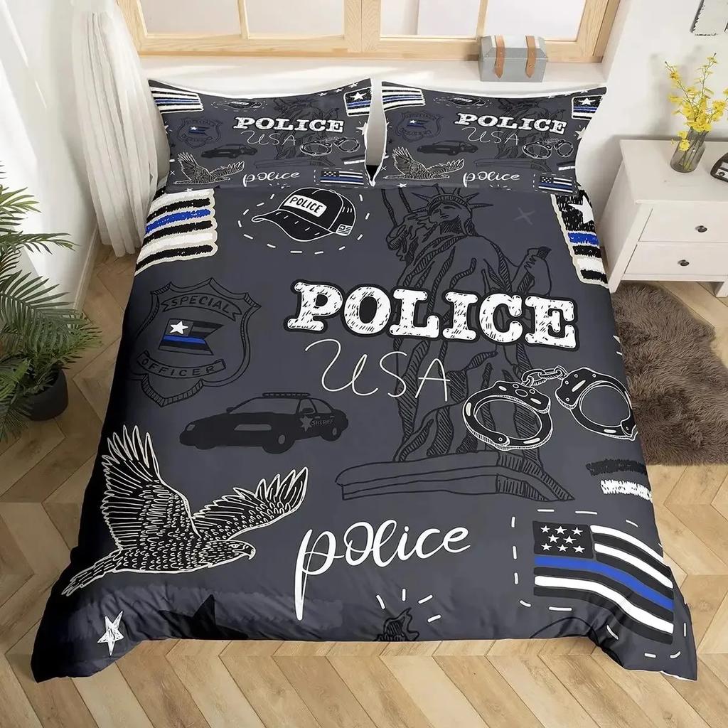 Cartoon Police Car Bedding Set Single Twin Full Queen King Size Polyester Duvet Cover Aldult Kids Comforter Quilt Cover Set